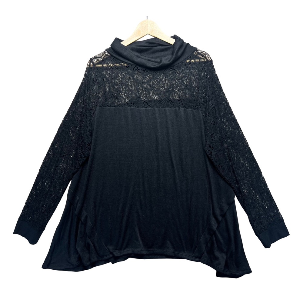 Want and Need Black‎ Crochet Lace Turtleneck Cowl Neck Tunic Top 2X Whimsigoth